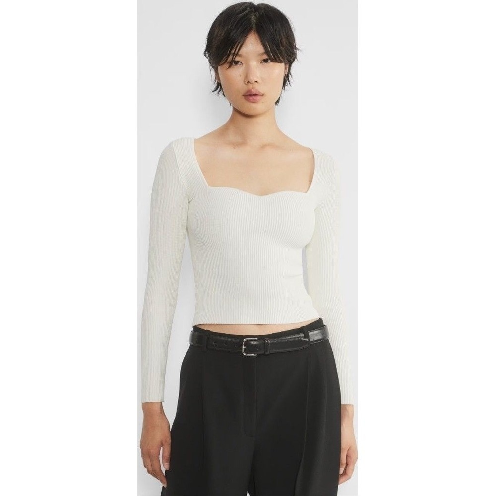 BABATON ARITZIA Sculpt Knit Ribbed Long Sleeve White Top Contour S Minimalist